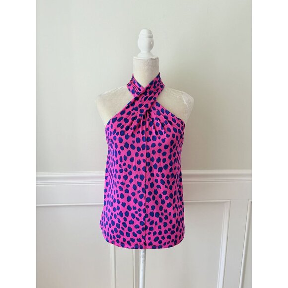 Scoop Tops - Scoop Pink & Blue Halter Neck Tank Top XS 0-2